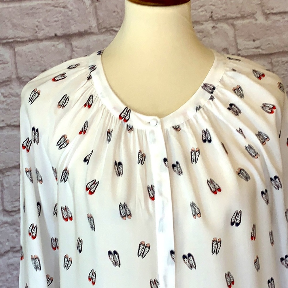 Boden White Button Down Shirt with Shoe Print - Picture 2 of 7